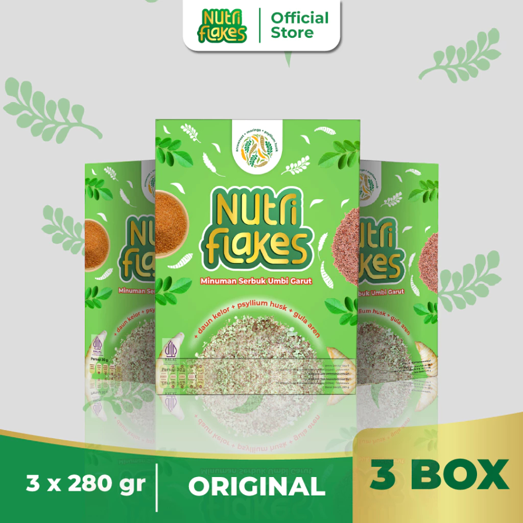 

(3box) Nutriflakes Sereal Umbi Garut Solusi Asam lambung Original