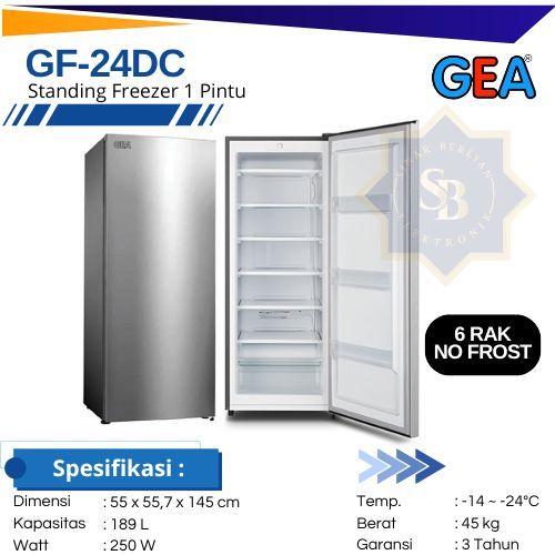GEA Freezer Up Right Freezer 189 Liter GF-24DC 6rak No Frost Lemari Pembeku 1 Pintu