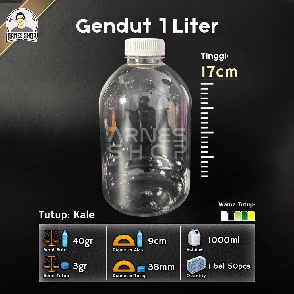 Botol Plastik Gendut 1000 ml / 1 Liter PET