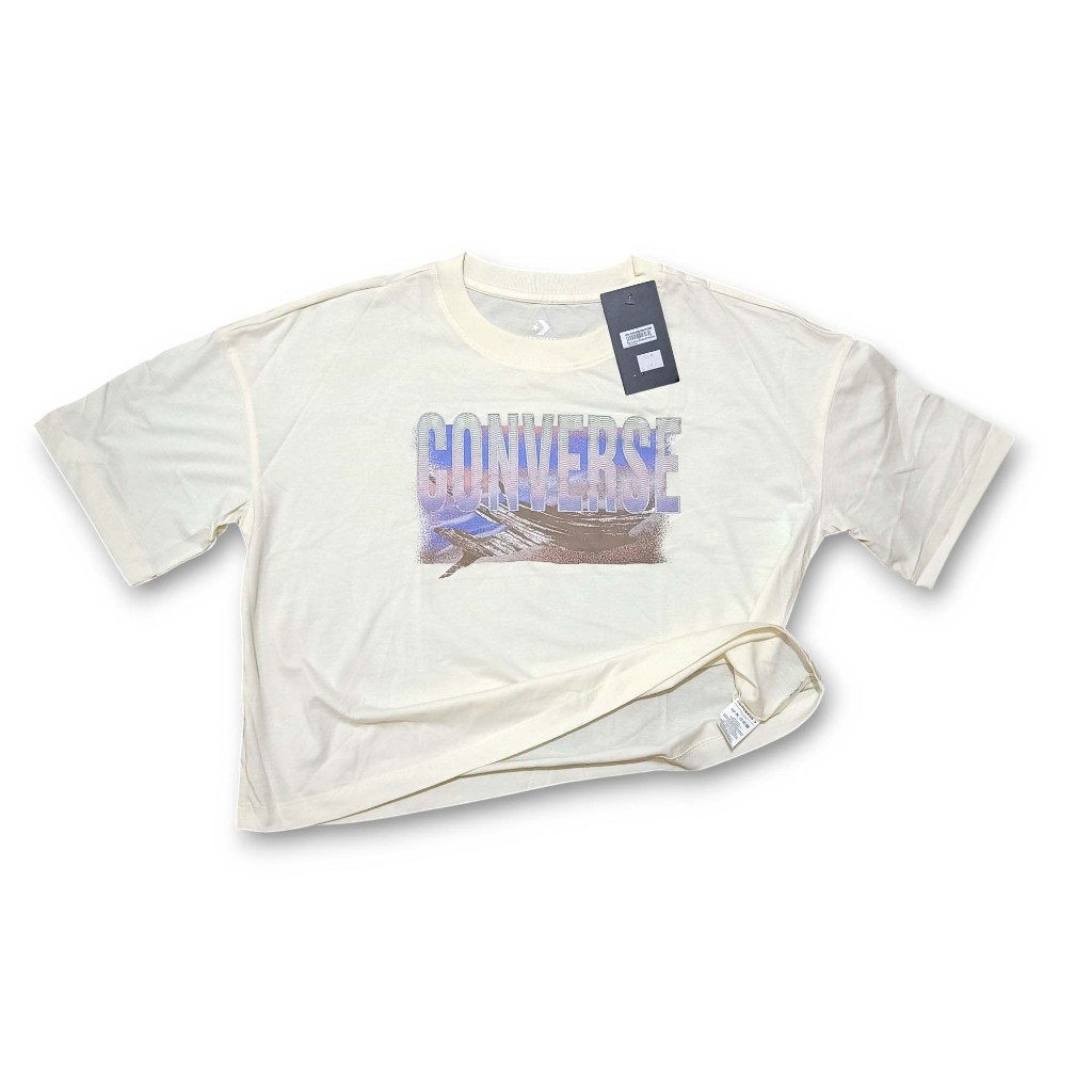 Kaos Converse Wanita Crop Boxy Oversized Original - Putih Tulang ( Ukuran M, L )
