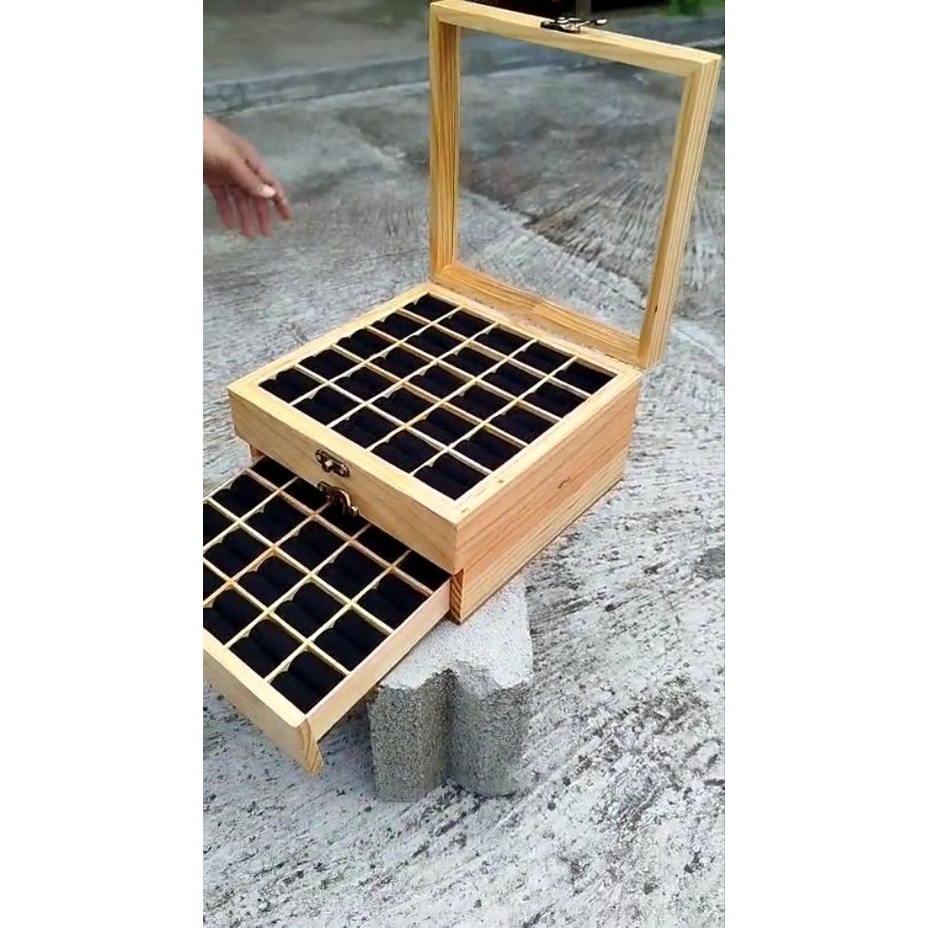 kotak cincin/kotak akik isi 50pcs/ kotak cincin atau akik jati belanda