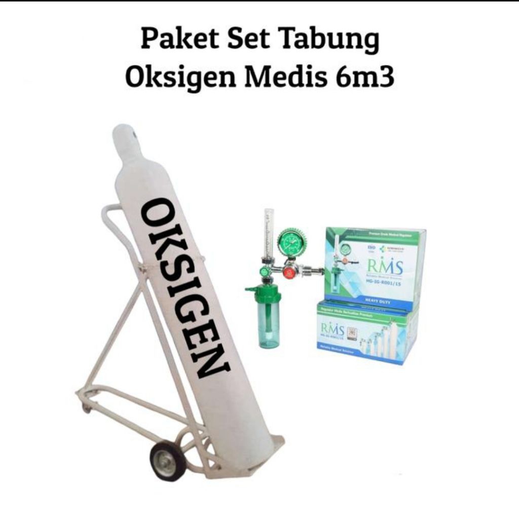 Paket Lengkap siap pakai Tabung Oksigen Medis Besar 6m3 - Tabung Oksigen+isi