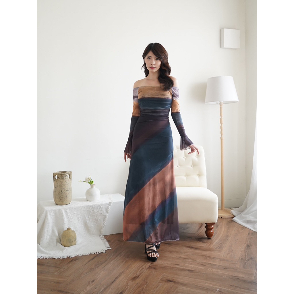 Adriana Dress | Mesh Off Shoulder Maxi Dress