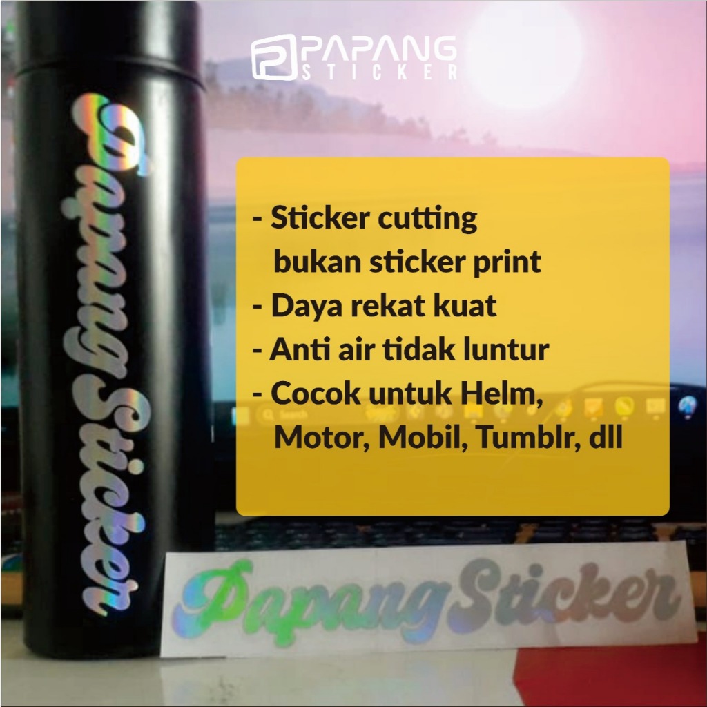 

STICKER CUTTING NAMA CUSTOM, REQUEST NAMA, HELM, TUMBLR, MOTOR, MOBIL (4pcs)