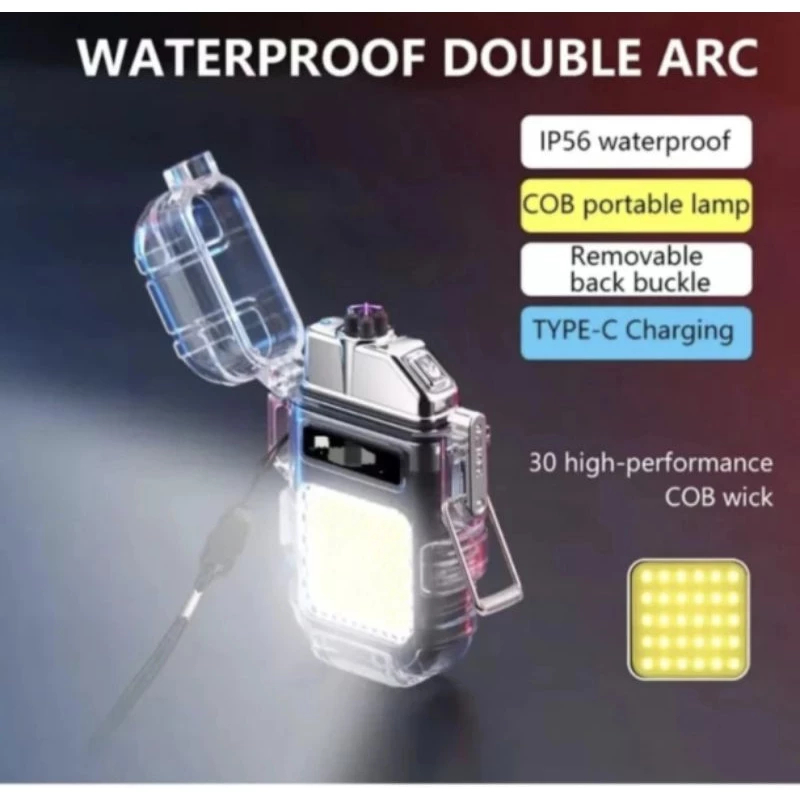 Senter Korek Api Elektrik Mini 2 in 1 Multifungsi Flashlight Elektric Lighter LED Waterproof Cas USB