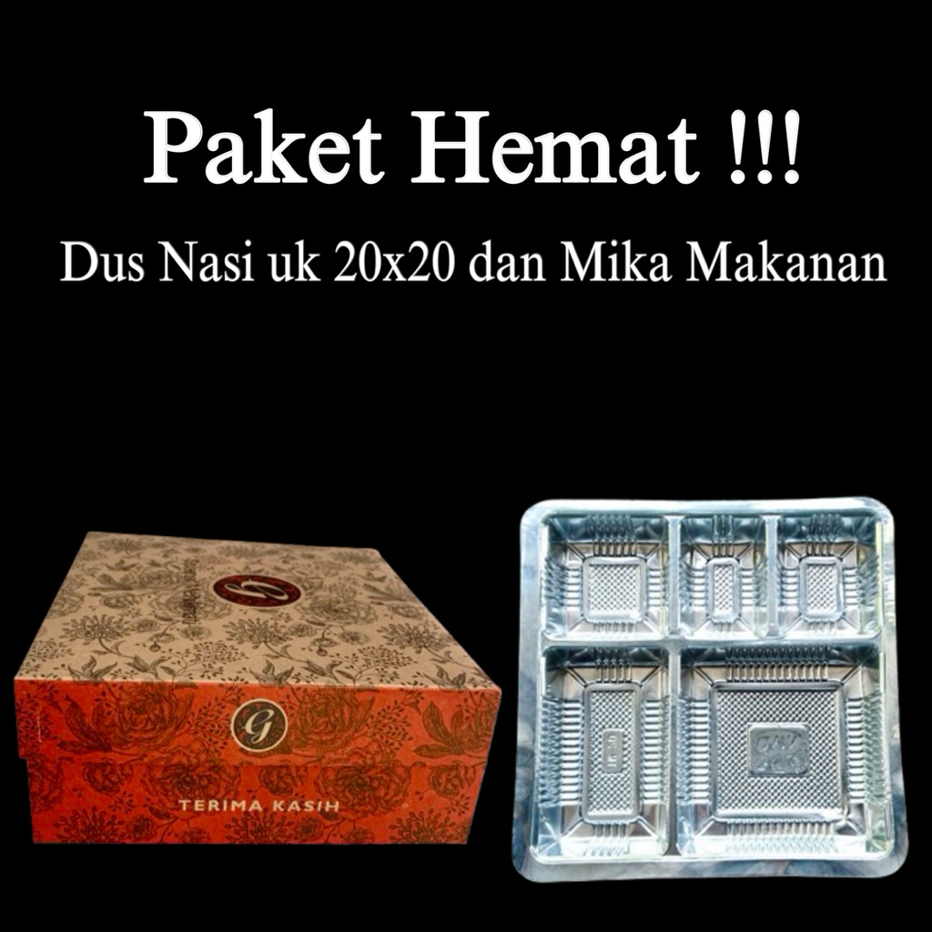 

Paket Kombo dus Nasi dan mika makanan||kardus motif bunga uk 20x20x7||