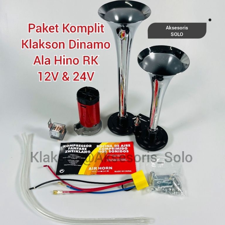 KODE F63C Paket Komplit Klakson Trompet 2 Corong Ala Hino RK 12V  24V Tanpa Tabung Angin