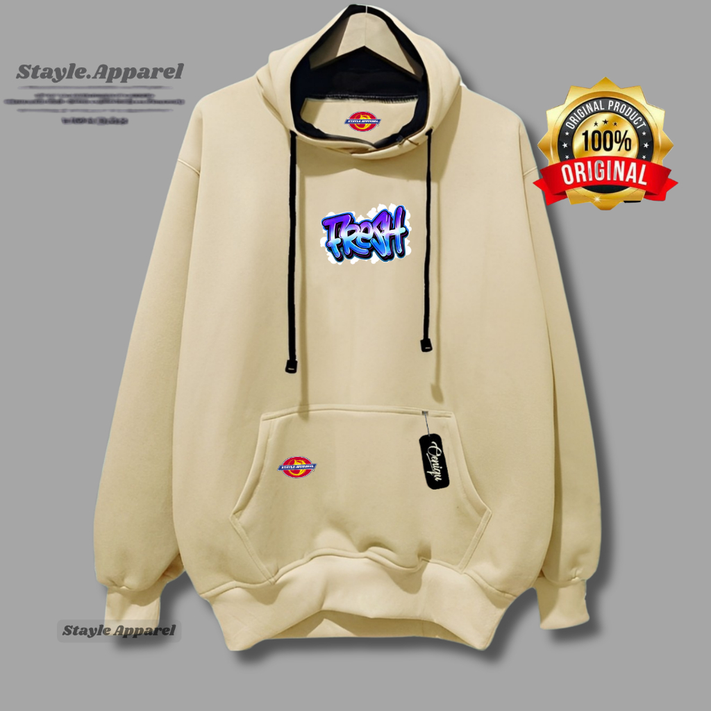 Hoodie Premium Sweater Hoodie Pria Distro Bandung Warna Cream Motif Fresh Original Tebal Size M L XL
