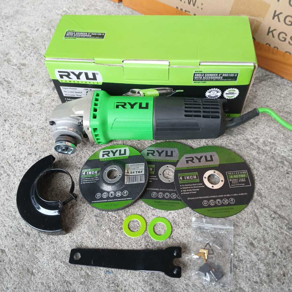 ORIGINAL Mesin Gerinda Ryu RSG 100-3 Gerinda Tangan 4" Ryu Bonus Batu Gerinda Potong 2pcs Originial 