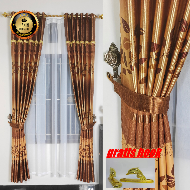 Gorden Jendela Poni Tempel Geliter Motif Mewah Glosy Premium Jendela Pintu Kamar Blackout Tebal Panj