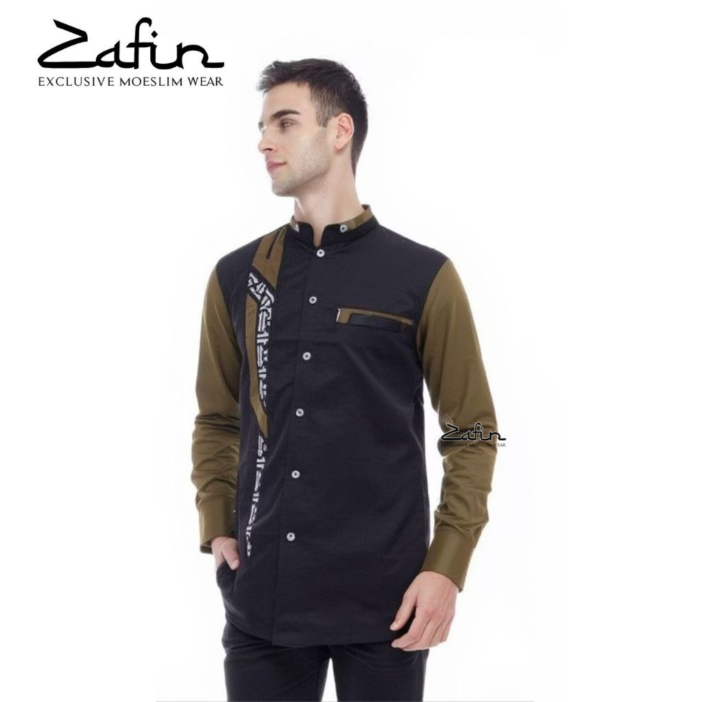 Baju Koko Sinergi Hitam Terbaru Kemeja Koko Pria Lengan Panjang Toyobo Baju Muslim Seragam Santri