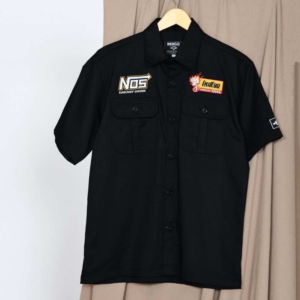 Workshirt Pria - Kemeja Nos Lengan Pendek Hitam Indigo
