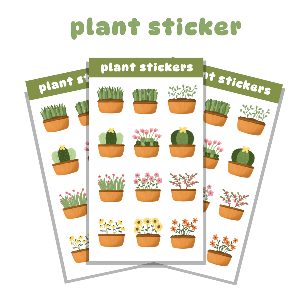 

Stiker tanaman lucu dan aesthetic, plant sticker sheet untuk dekorasi journal planner scrapbook diy