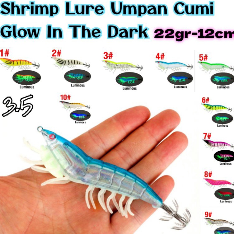 BISA COD Egi Shrimp Eging 35 umpan cumi sotong gurita model udang Glow In The Dark Rubber Foot