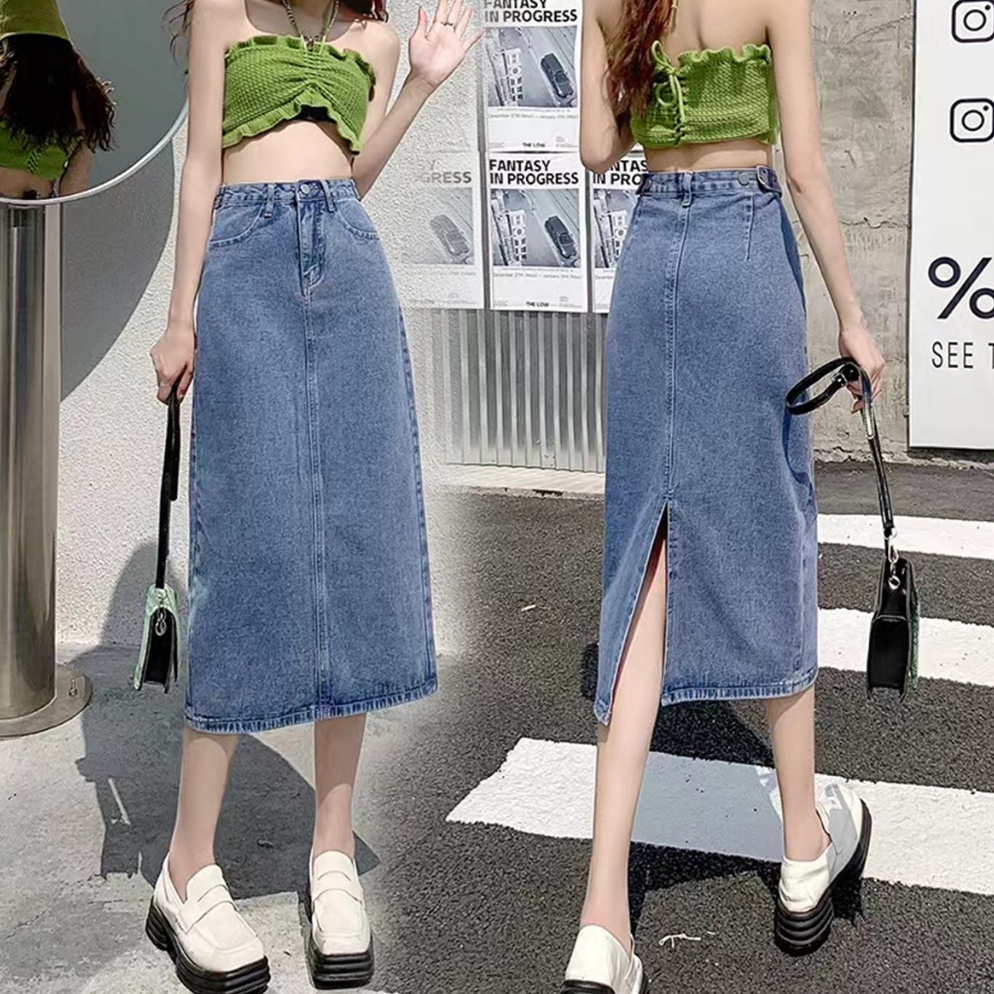 KODE X8O wanitaidrok jeans panjang rok korean style rok jeans 78 rok jeans belah rok midi rok jeans 
