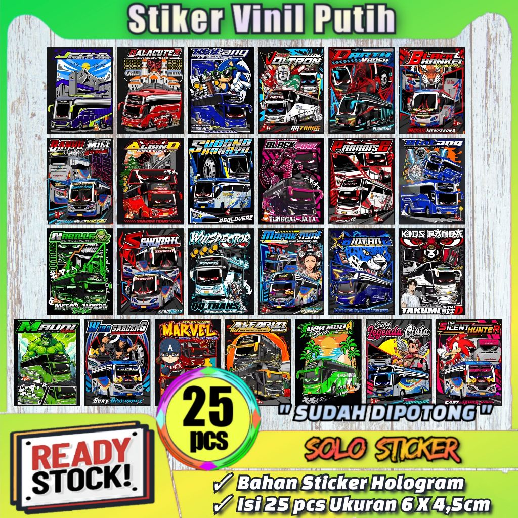 

Paket 25 pcs Stiker Bus Mania Telolet Basuri Anti Air, Sudah Dipotong
