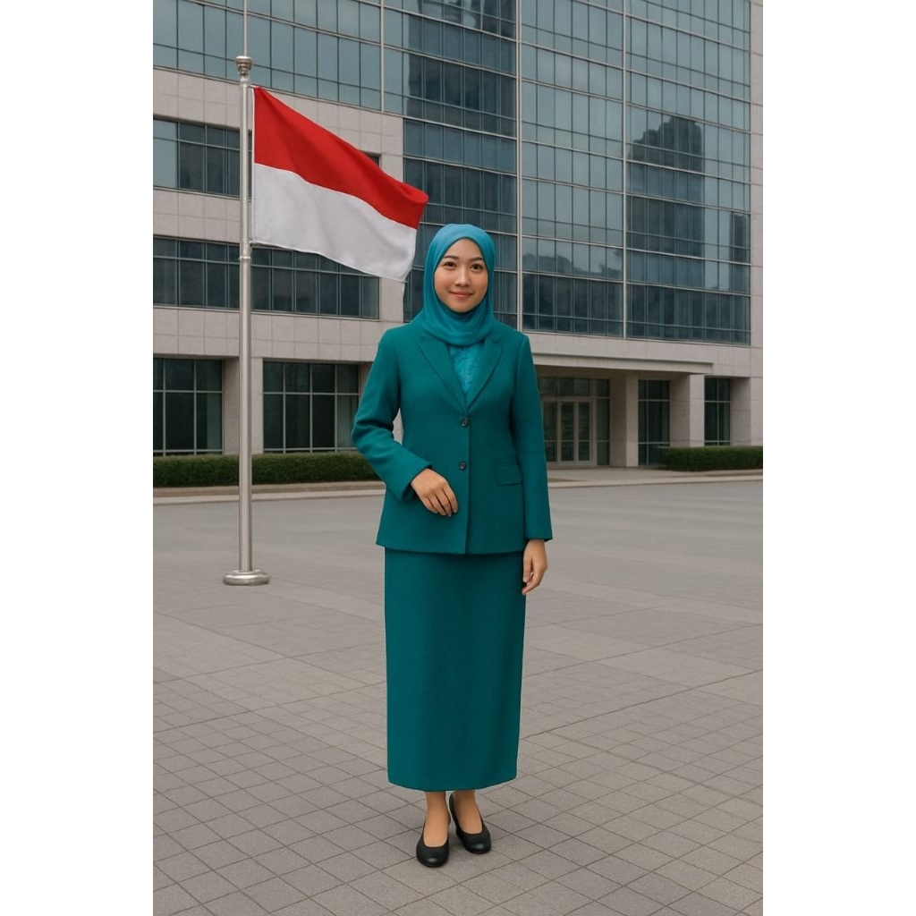 Setelan Jas PKK Nasional Hijau Tosca Terbaru