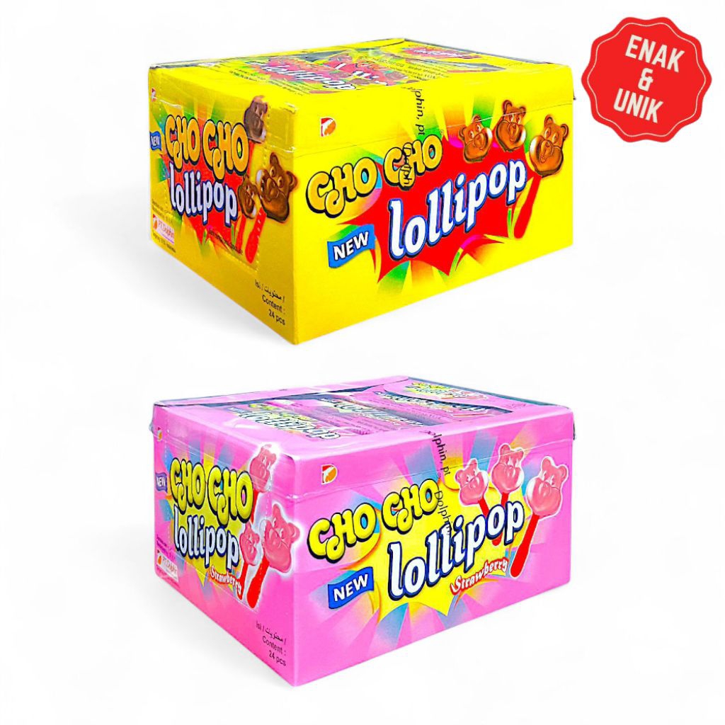 

CHO CHO LOLLIPOP COKELAT [1 BOX ISI 24 PCS] Permen Cokelat Bentuk Lolipop Rasa Cokelat Dan Stroberi Camilan Anak & Dewasa Enak dan Unik - Beli Banyak = Makin Murah!!!