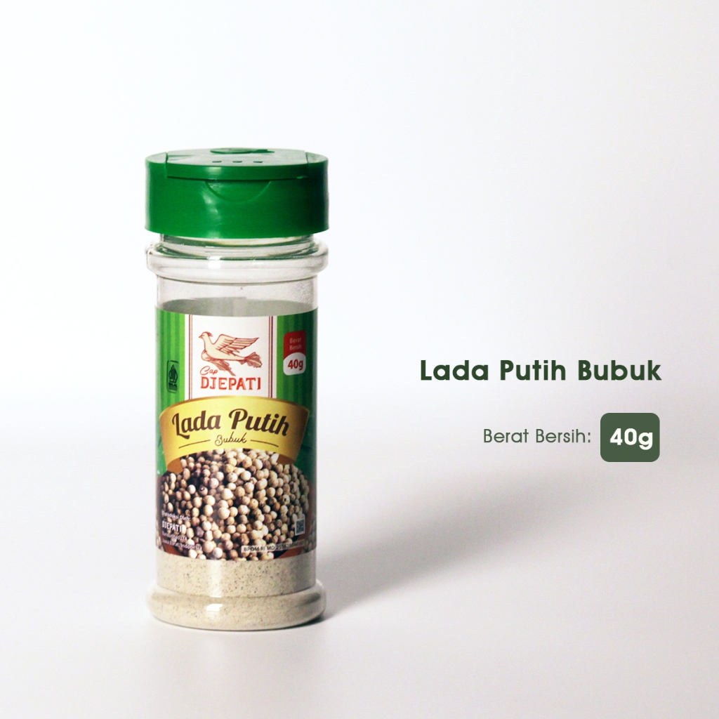 

Cap Djepati Lada Putih Bubuk Botol 40 Gr / Merica 100% Lada Putih