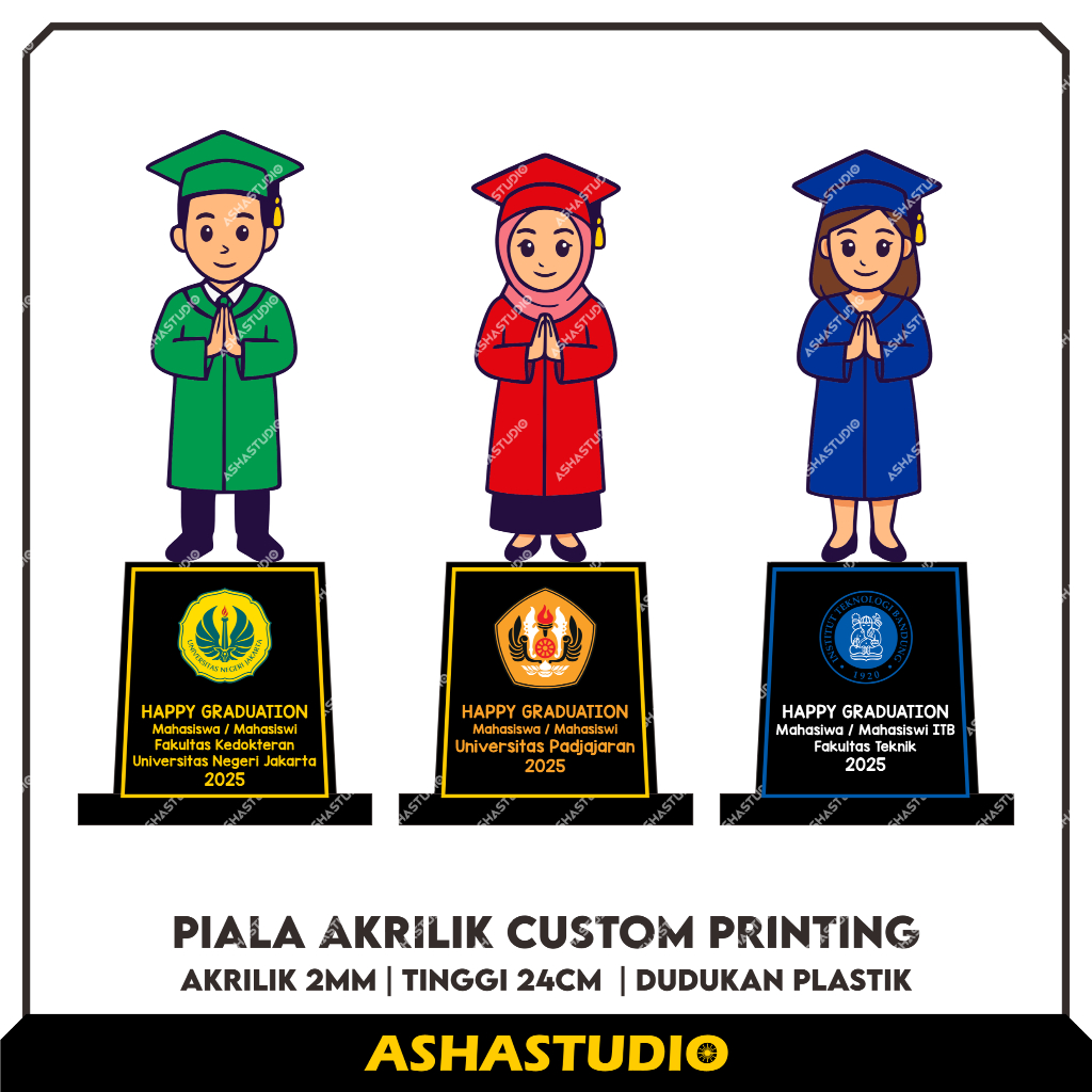 Piala Wisuda Akrilik | Piala Kelulusan / Perpisahan Custom | hijab dan non hijab | Cocok untuk SMA -