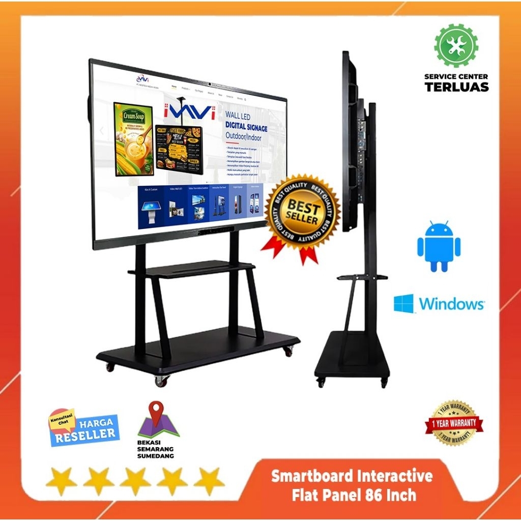 Smartboard Interactive Flat Panel 86 Inch Dual OS dan Standing Bracket