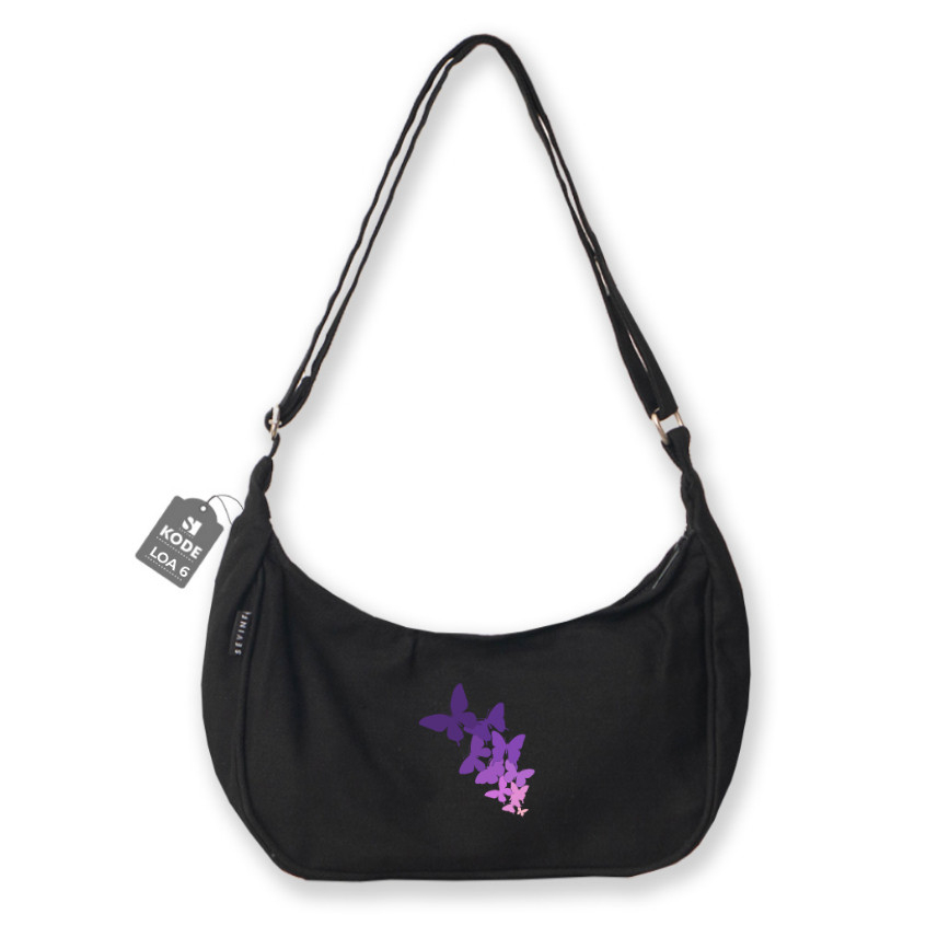 Sling Bag Shoulder Hand Tas Selempang Wanita Cewek Korea Resleting Kanvas  LOA