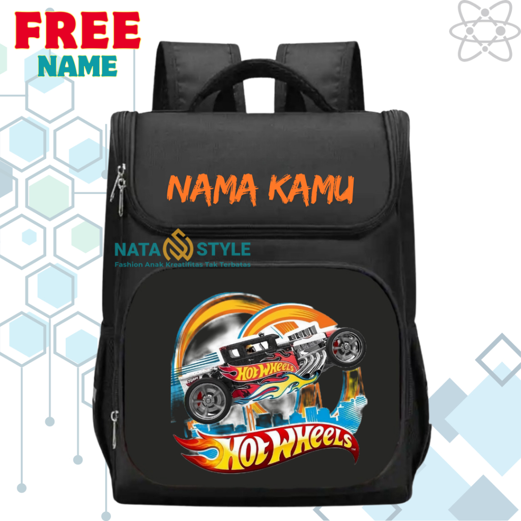 Tas Ransel Sekolah Anak TK/SD Hot Wheels I Tas Sekolah Anak SD/TK Hot Wheels Terbaru [ Free Cetak Na