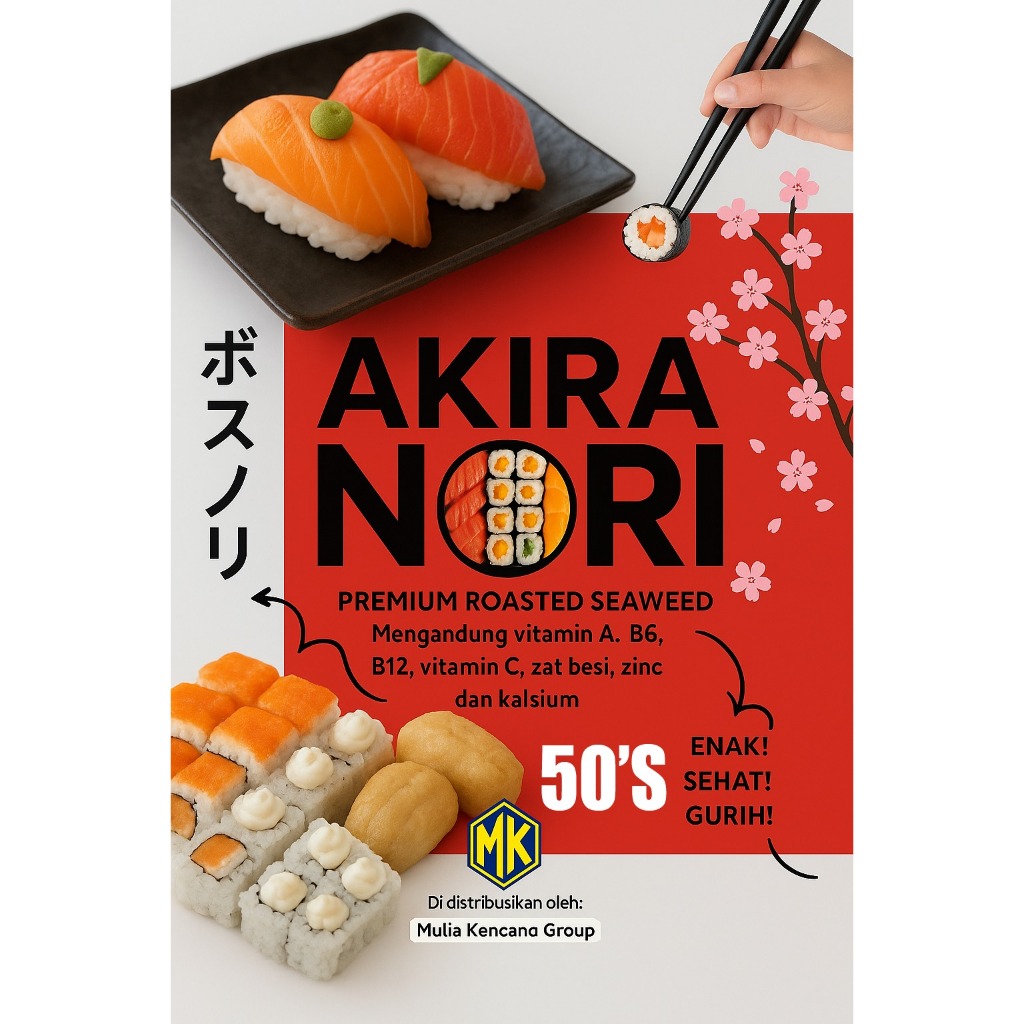 AKIRA NORI 50 LEMBAR | SUSHI NORI 50 LEMBAR KUALITAS GRADE A PREMIUM | SUSHI NORI MURAH HALAL