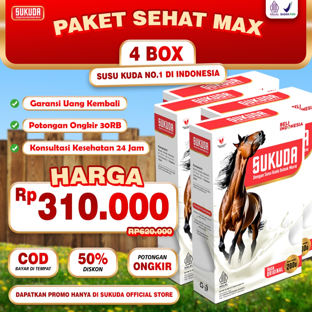 

SUKUDA Susu Kuda Lombok 100% Murni atasi permasalahan sendi dan pernafasan 200 gram II Paket 2 Box