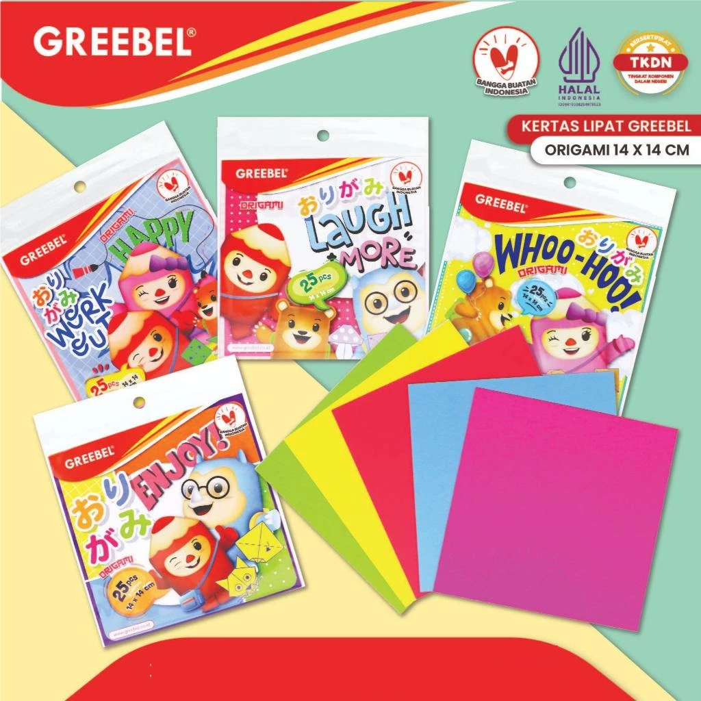 

GREEBEL Origami Kertas Lipat - Paper Craft 5 Warna isi 25 Lembar Size 14x14cm / 16x16cm
