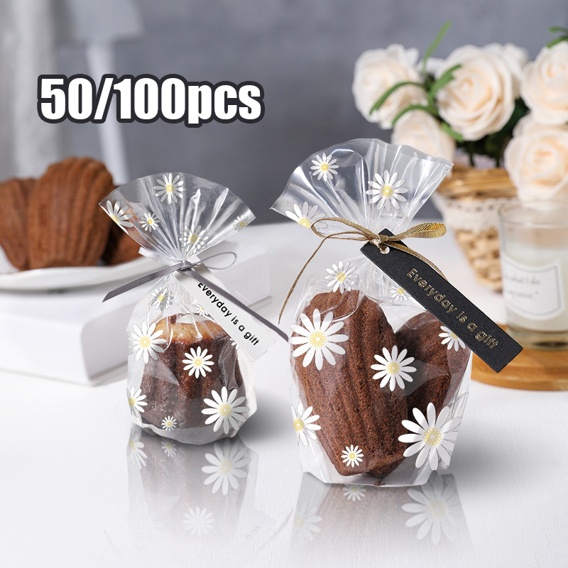 

50/100pcs Kantong Plastik Cookies Standing Goodie Bag Daisy plastic goodie bag Plastik Souvenir Ulang Tahun