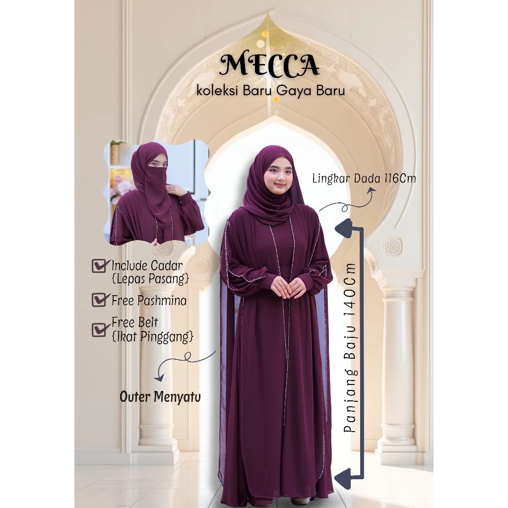 New Product Mecca Abaya Ceruty Babydoll Set Hijab Pashmina Dan Cadar Full Payet Mewah Elegan Gamis
