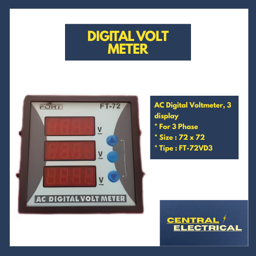 AC Digital Voltmeter 3 Display 3 phase merk FORT tipe FT-72VD3
