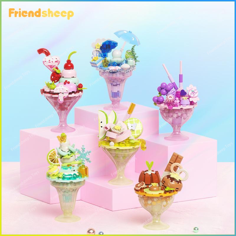 Gelas es krim model gelas es krim mainan hadiah perakitan blok bangunan Blok Mainan Balok DIY Bangun