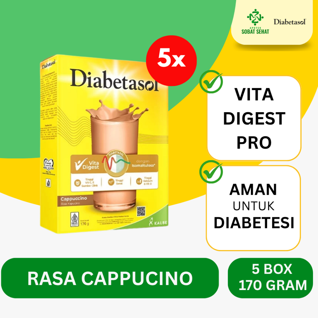 

[LEBIH HEMAT] @5 BOX Diabetasol Susu Rasa Cappucinno 170 Gram Nutrisi Khusus Untuk Penderita Diabetes