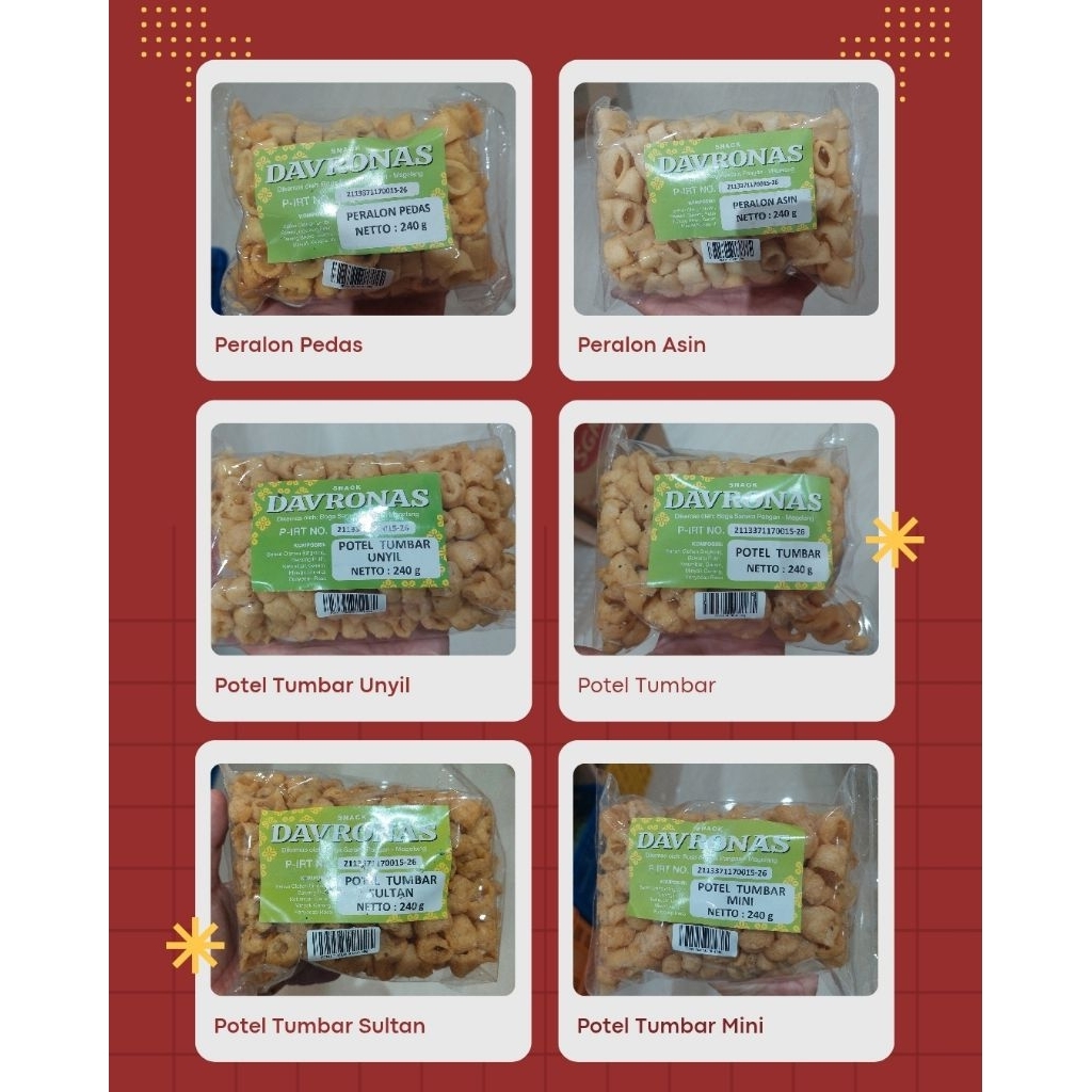 

POTEL TUMBAR, UNYIL, SULTAN & MINI 240gr DAVRONAS / Camilan & Oleh Oleh Khas Magelang Jogja Solo