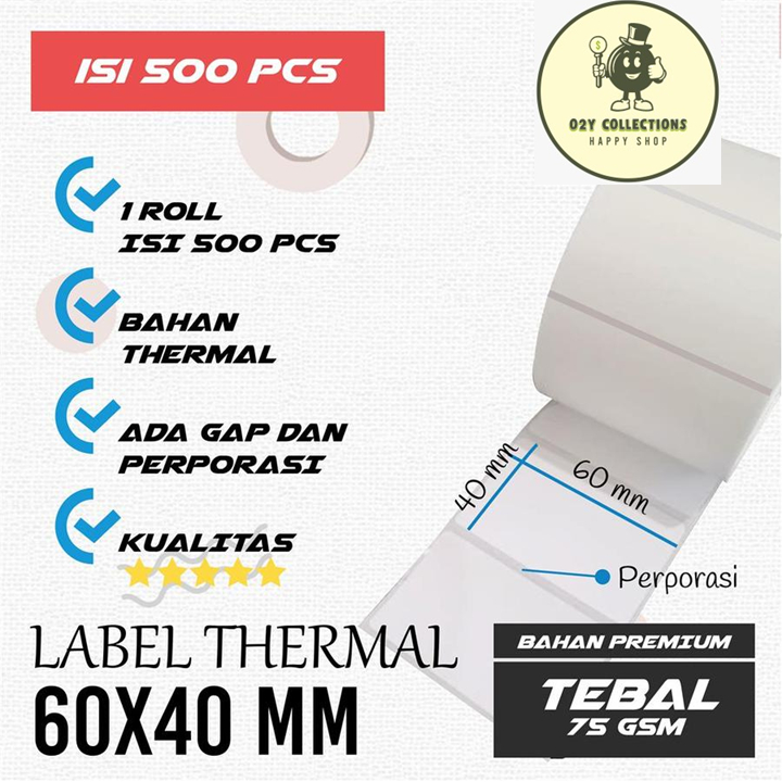

LABEL STICKER THERMAL LABEL STICKER 60X40 KERTAS STIKER THERMAL 60 X 40 MM 500 PCS