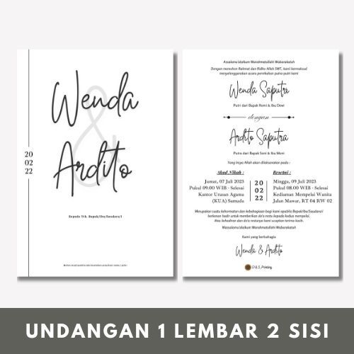Undangan Pernikahan 1 Lembar 2 Sisi (Bolak-Balik) BC TIK