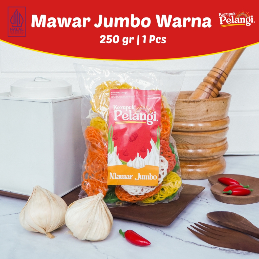

250 GR KERUPUK PELANGI KERUPUK MAWAR JUMBO WARNA MENTAH RASA BAWANG