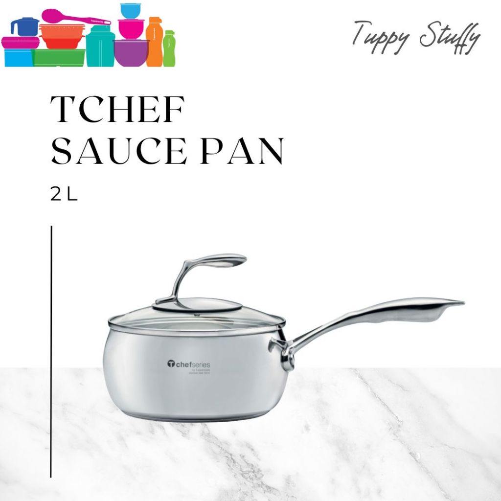 Tupperware Tchef SaucePan 2.4L White Cover Glass|Panci moderen 2.4L ori Tupperware/ Teflon set tutup