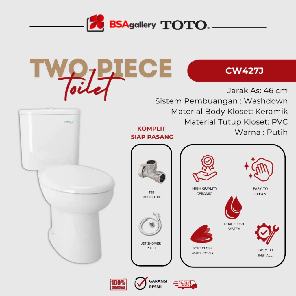 KLOSET DUDUK TOTO CW427J / KLOSET TOTO 427 SOFT CLOSING DUAL FLUSH