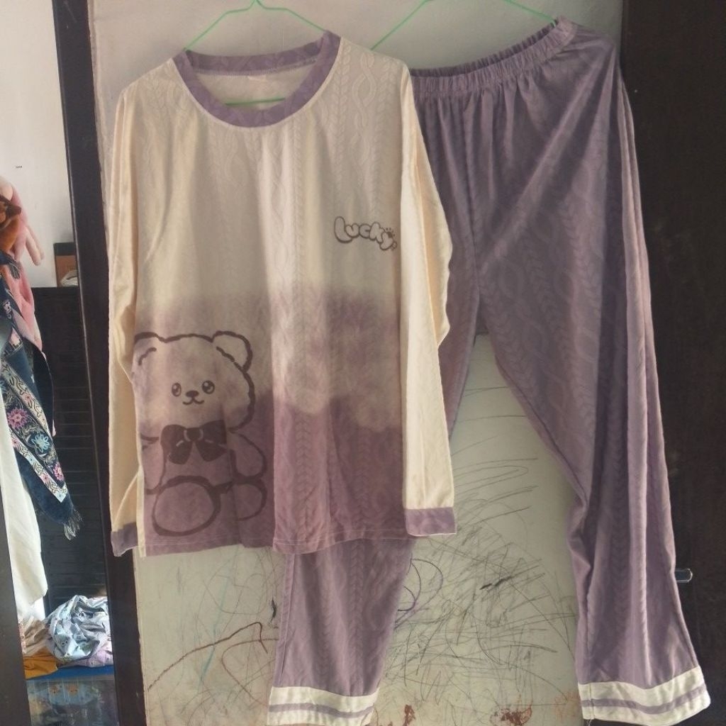 pl preloved setelan PP kaos knit embos 3xl ld 125cm no minus warna memang ombre bukan luntur