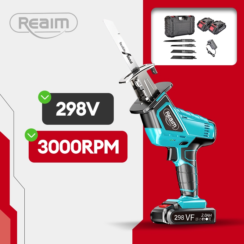 Reaim 298V Mesin Bor Cordless Impact Drill, Baterai Li-ion 20Ah, Tas Koper Tahan Guncangan