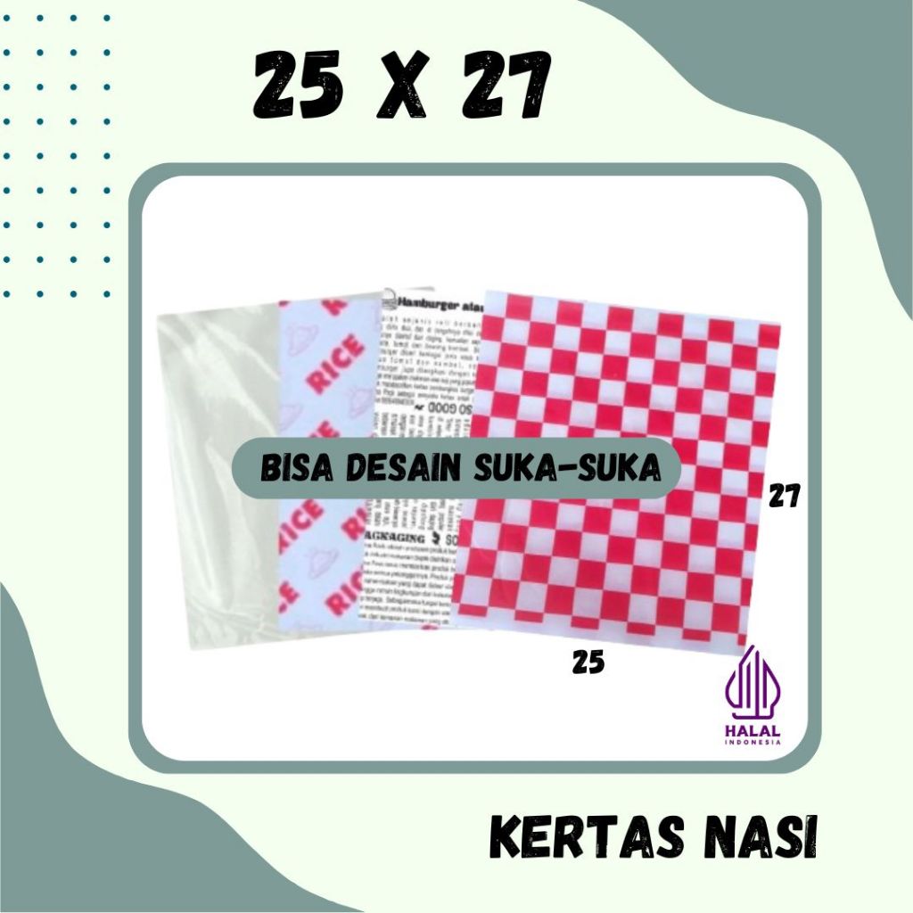 

Kertas Nasi Printing 25x27 | Foodgrade | KFC | Paper Wrap | Burger | Packing Kebab | laminasi