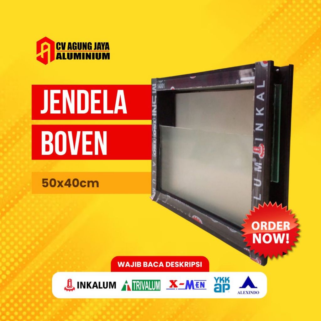 Boven Jendela Inkalum | Model Kaca Silang | Uk. 50 x 40 cm | Kaca Es 5mm