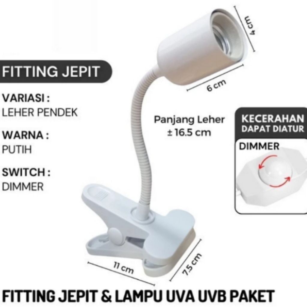Lampu Pemanas Penghangat Reptile Fitting Keramik Lampu UVA UVB Reptil Jepit Dimmer Fitting Leher Pen