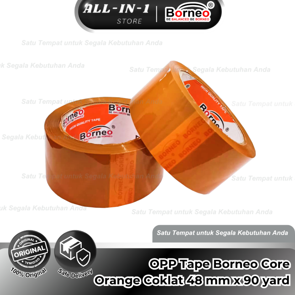 

Borneo Lakban OPP Warna Coklat / Bening Ukuran 48mm x 90 Yard, Solasi, Isolasi Kuat
