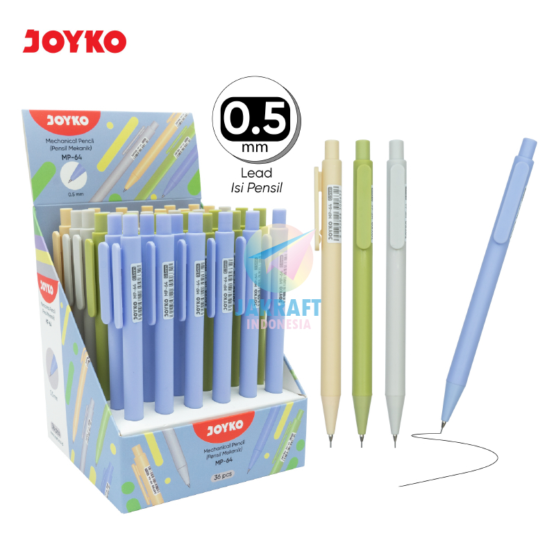 

(36 Pcs) Pensil Mekanik 2B Premium JOYKO MP-64 Soft Color 0.5 mm Retractable Mechanical Pencil | BOX