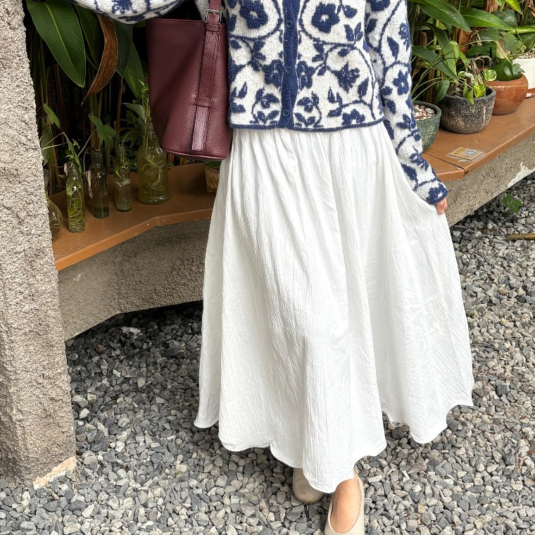 HOOPLA - JOY SKIRT | FLOWY LINEN SKIRT (Rok Linen - Rok A line - Rok Putih - Rok Flowy - Rok Full Ka