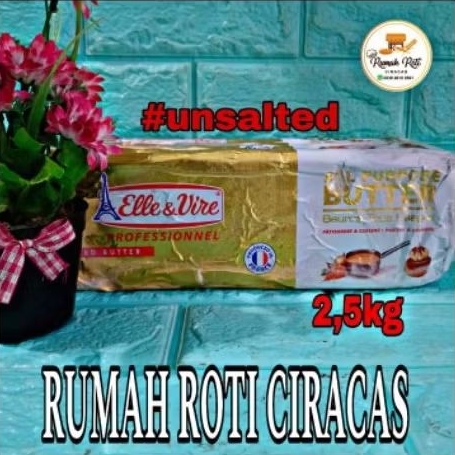 

ELLE N VIRE BUTTER UNSALTED 2,5KG PROFESSIONNEL BLOCK UNS MENTEGA SUSU ALL PURPOSE 82% ORIGINAL MILK KG
